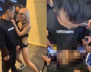 男街頭變身「人肉麥克風」！金髮妹跪地賣力獻技　百人圍觀狂拍