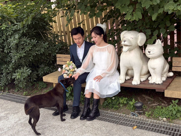 ▲「黑貓紅線」牽起13年情緣　攜手走過動保之路：用紅色炸彈延續愛。（圖／新北市動物保護防疫處提供。）