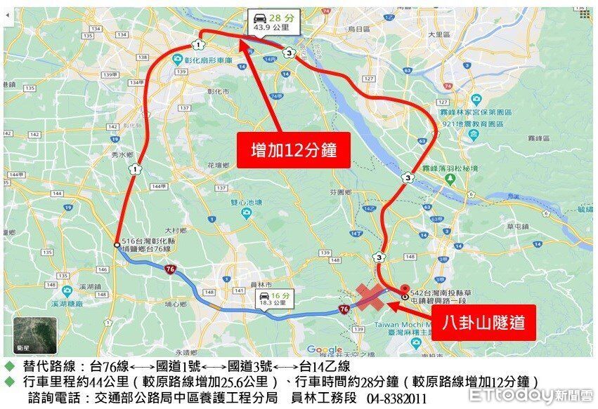 台76線八卦山隧道防災演練3/26登場 2時段各封閉雙向30分鐘