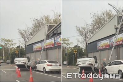 轎車自撞阿里山鐵路號誌！警方到場「車內無人」　追查肇逃駕駛中