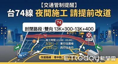 用路人注意！台74線夜間路面翻修　一路段封閉8小時