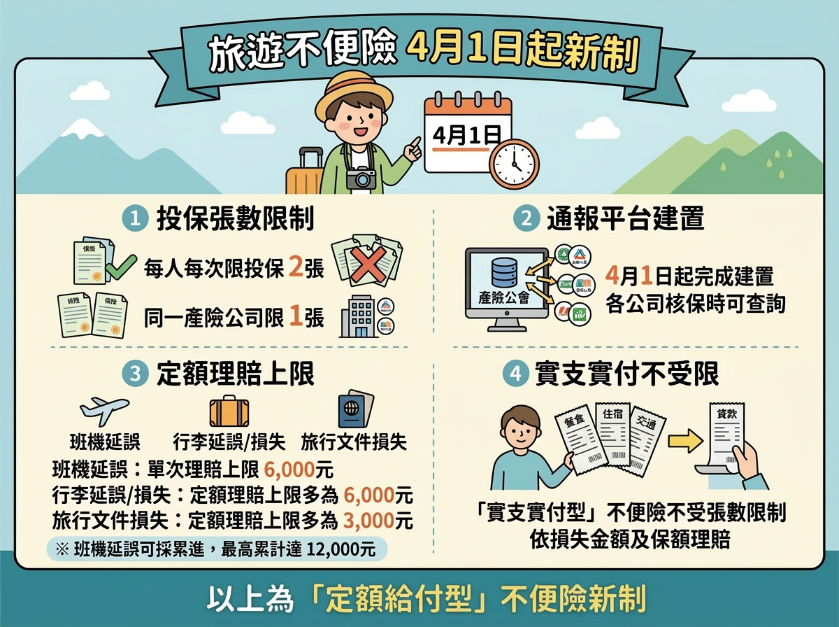 一張圖秒懂!旅遊不便險新制4/1上路 定額給付一人限買2張