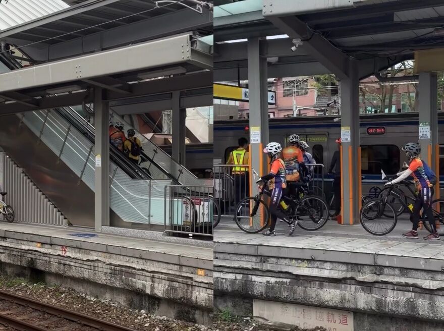 鶯歌車站自私一幕!腳踏車隊「硬闖手扶梯」慘摔 站務員急停機