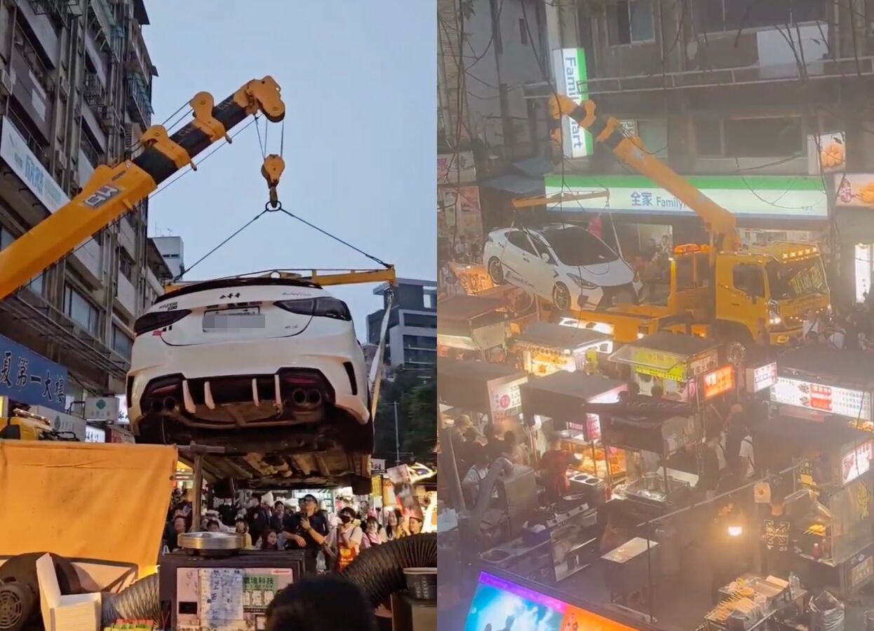 寧夏夜市「違停小哥哥」找不到人 糗變大型夾娃娃機秀