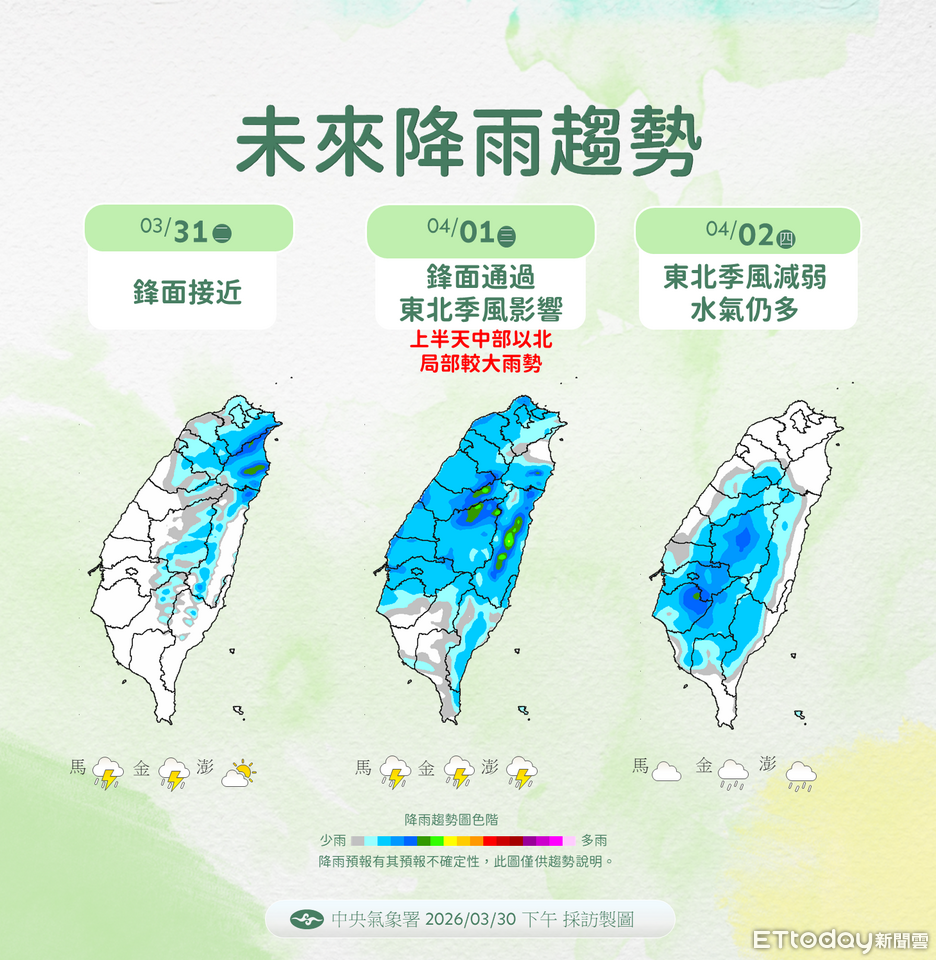 明天北台灣轉濕涼 清明假期全台連3天有雨
