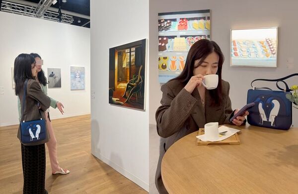 甘比拎了一顆價值超過新台幣400萬元愛馬仕包包，現身展覽會場。（翻攝小紅書）