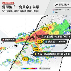 雷雨胞「一劍貫穿」苗栗！　民間氣象愛好：台南以北都影響
