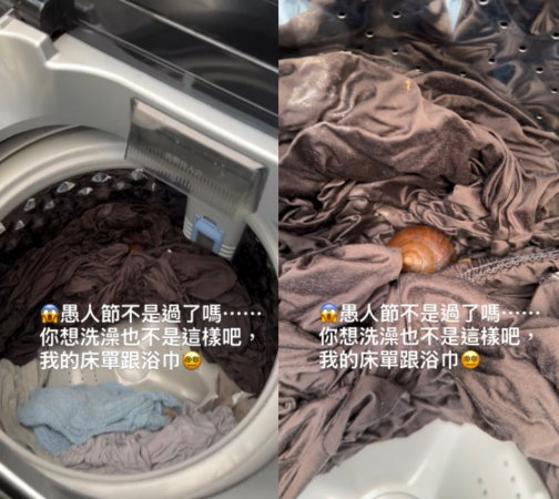 ▲▼阿弟洗床單遭「不速之客」混入　開洗衣機崩潰：愚人節不是過了？（圖／翻攝自Instagram／edyhsiao）