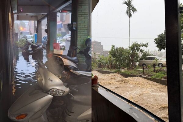 苗栗一夜大雨!長春地下道封閉 溝渠泥水滾滾畫面曝光