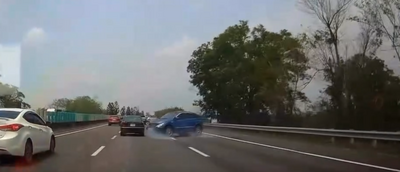 國3善化段驚險畫面！休旅車駕駛恍神　失控甩尾180度擦撞白車