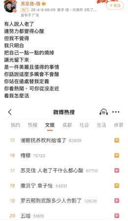 蘇見信看到網友評論他「人老了幹什麼都心酸」不爽回擊。（翻攝微博）