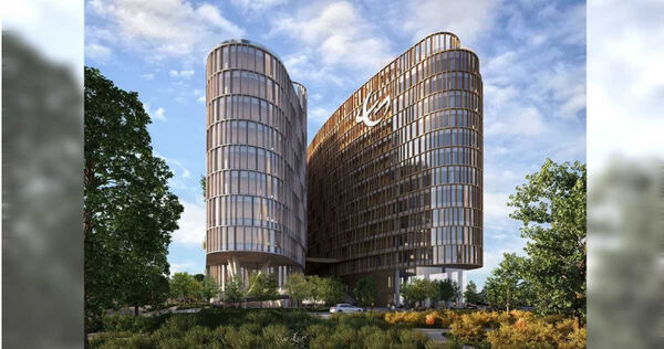 全球人壽位於北市敦化商圈新總部，主視覺意象為蝴蝶。（圖／全球人壽提供）&nbsp;