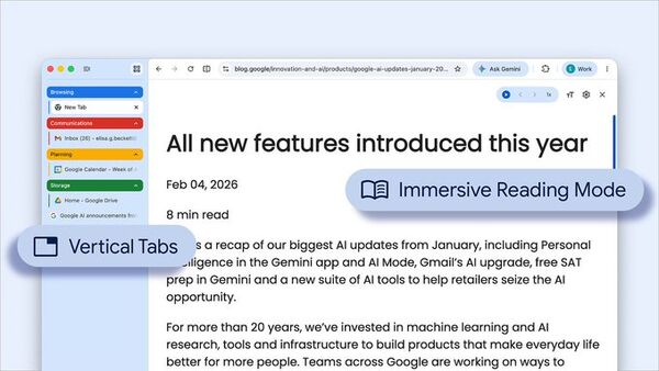 ▲▼Google Chrome新增垂直分頁、閱讀模式。（圖／Google）