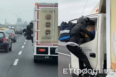 不要命畫面曝！22歲騎士國1逆向狂飆　爬上貨車爆拉扯…司機傻眼