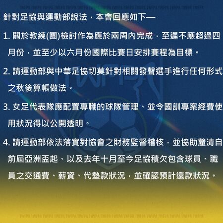 ▲足協調查教練團失能竟要花30天，女足工會批空轉。（圖／取自台灣女子足球員工會FB）