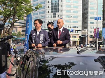 韓國瑜替許原榮車掃催票　笑喊：大姑娘頭次進洞房拜託大家支持