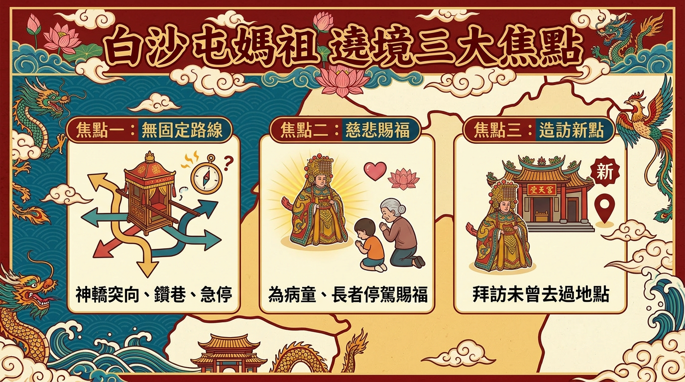 ▲▼白沙屯媽遶境懶人包　5大神蹟一次看。（AI協作圖／記者柯沛辰製作，經編輯審核）
