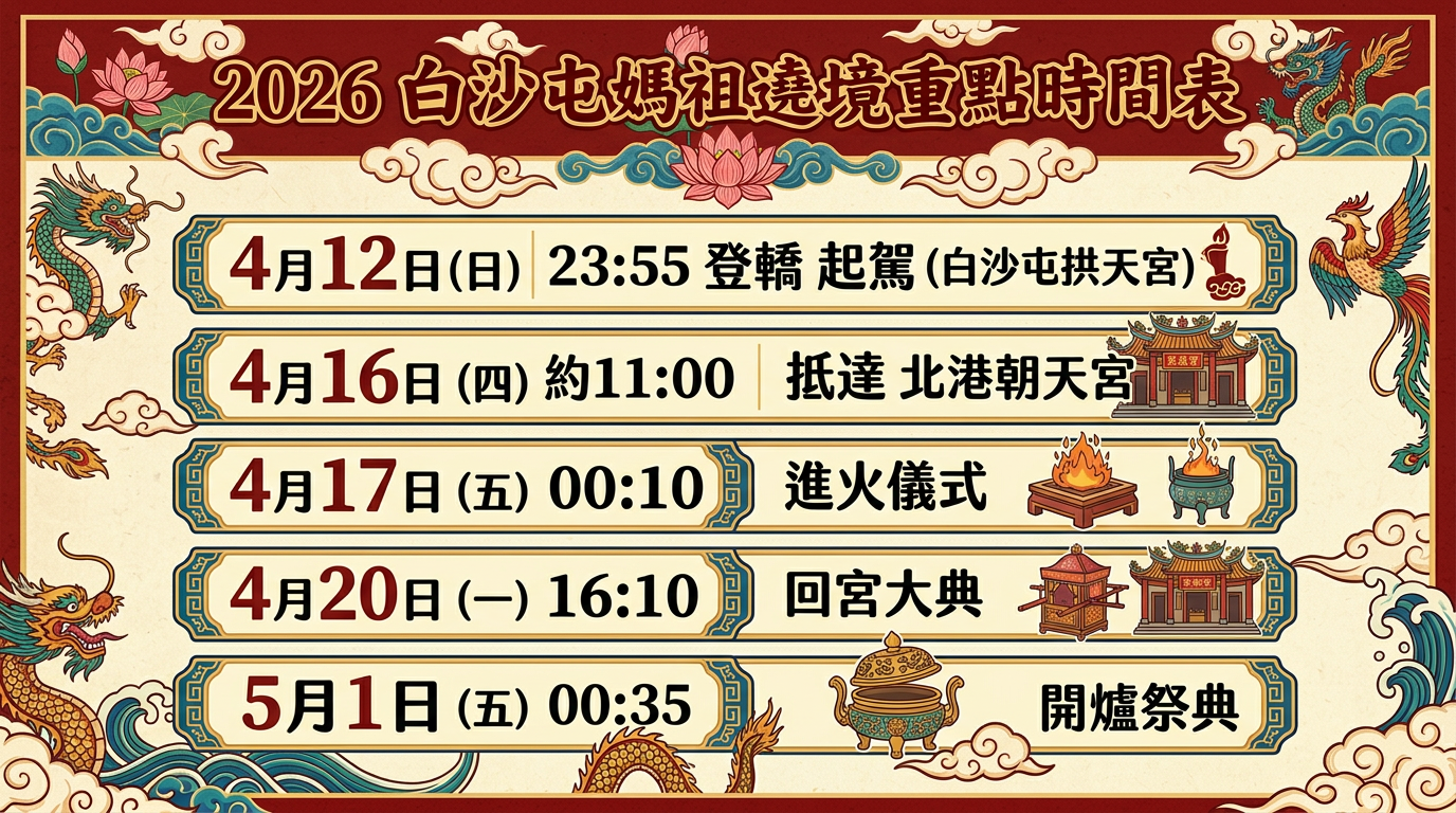 ▲▼白沙屯媽遶境懶人包　5大神蹟一次看。（AI協作圖／記者柯沛辰製作，經編輯審核）