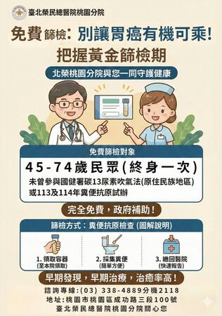 ▲北榮桃園分院推幽門螺旋桿菌篩檢　