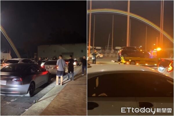 ▲▼國1聯結車爆胎「胎皮高速噴出」29車閃不掉連環撞。（圖／Threads／＠ly57.77授權提供）