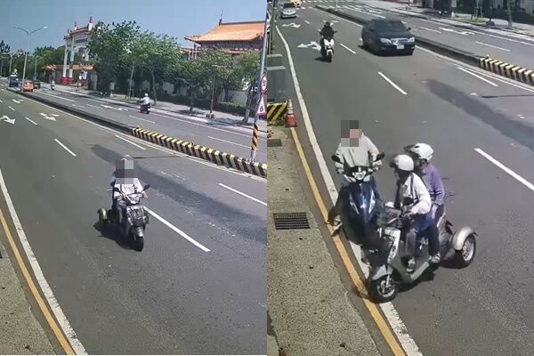 ▲▼             台南夫妻檔停在路中看花柱，突然鬼切右轉造成後方機車追撞。（圖／翻攝自許智雄臉書）