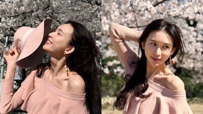 林志玲「一字領露香肩」賞櫻　近照曝光網看暈：像畫一般