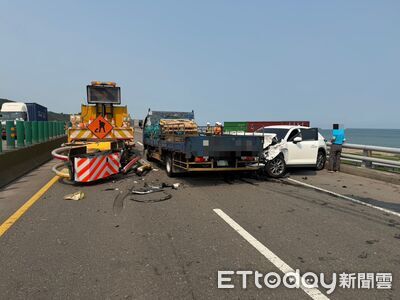 快訊／緩撞車執勤挨撞！林口台61線連環車禍　南向一度全線封閉