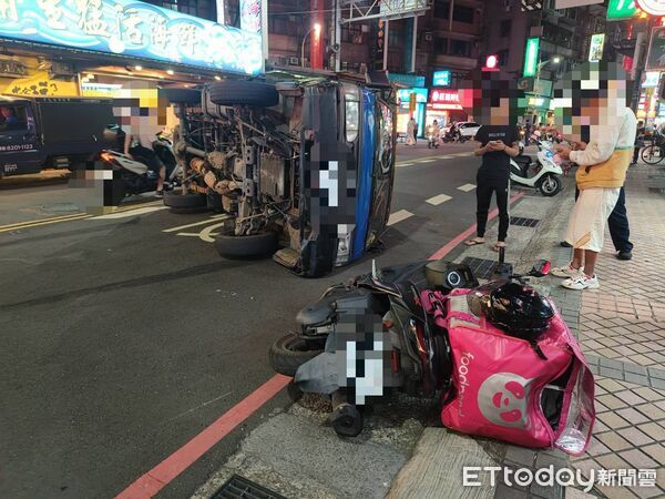 ▲▼小貨車撞倒外送員後翻車，李姓司機竟是毒駕闖紅燈             。（圖／記者陳以昇翻攝）