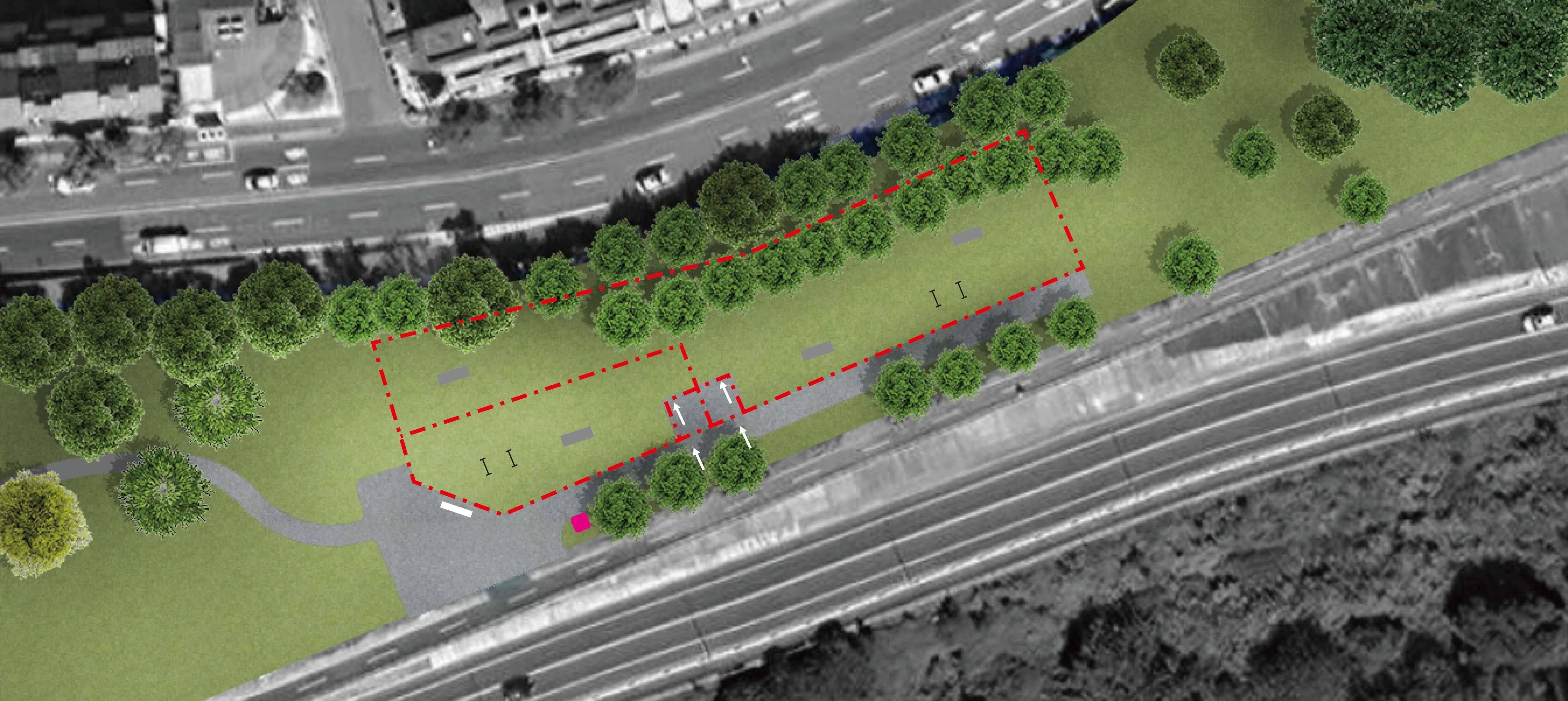 ▲山佳河濱公園原有的閒置露營地將升級為自行車練習場，預計7月完工；同時在柑園大橋下游綠地打造寵物公園。（圖／新北市高灘處提供）