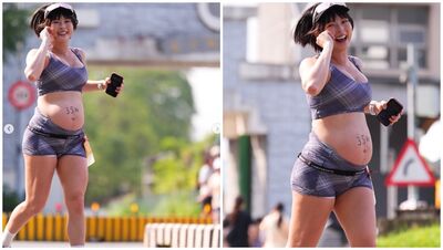 不到1個月就要生了「還在跑馬拉松」！黃沐妍大肚現形…網驚：最強孕婦