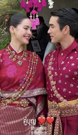 ▲▼泰國國民CP結婚！Nadech、Yaya孔敬府遵循傳統儀式辦婚禮。（圖／翻攝自X）
