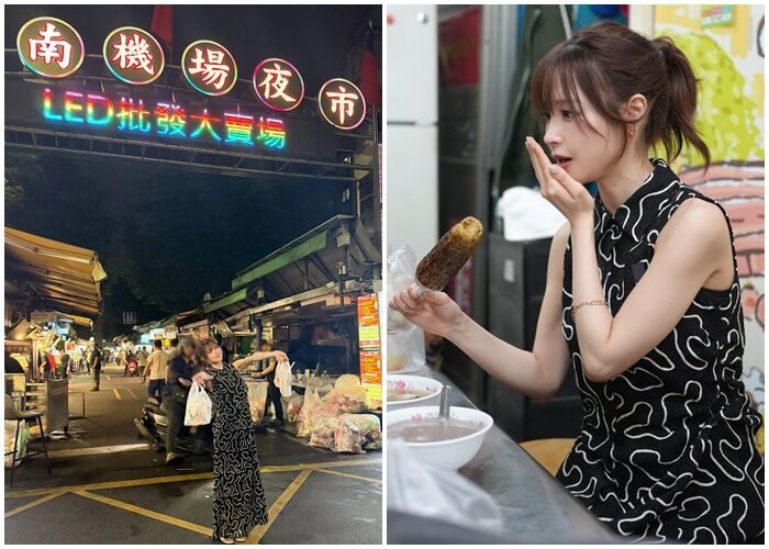 ▲▼桃乃木香奈逛夜市吃小吃、拍影片，吸引民眾圍觀拍照。（圖／翻攝自Facebook／桃乃木かな）