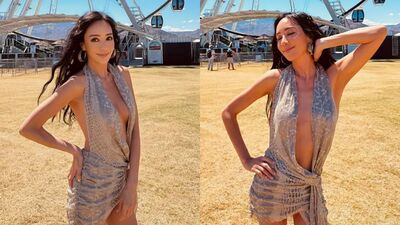 關穎朝聖科切拉「深V直逼肚臍」　胸前大開超兇身材全被拍