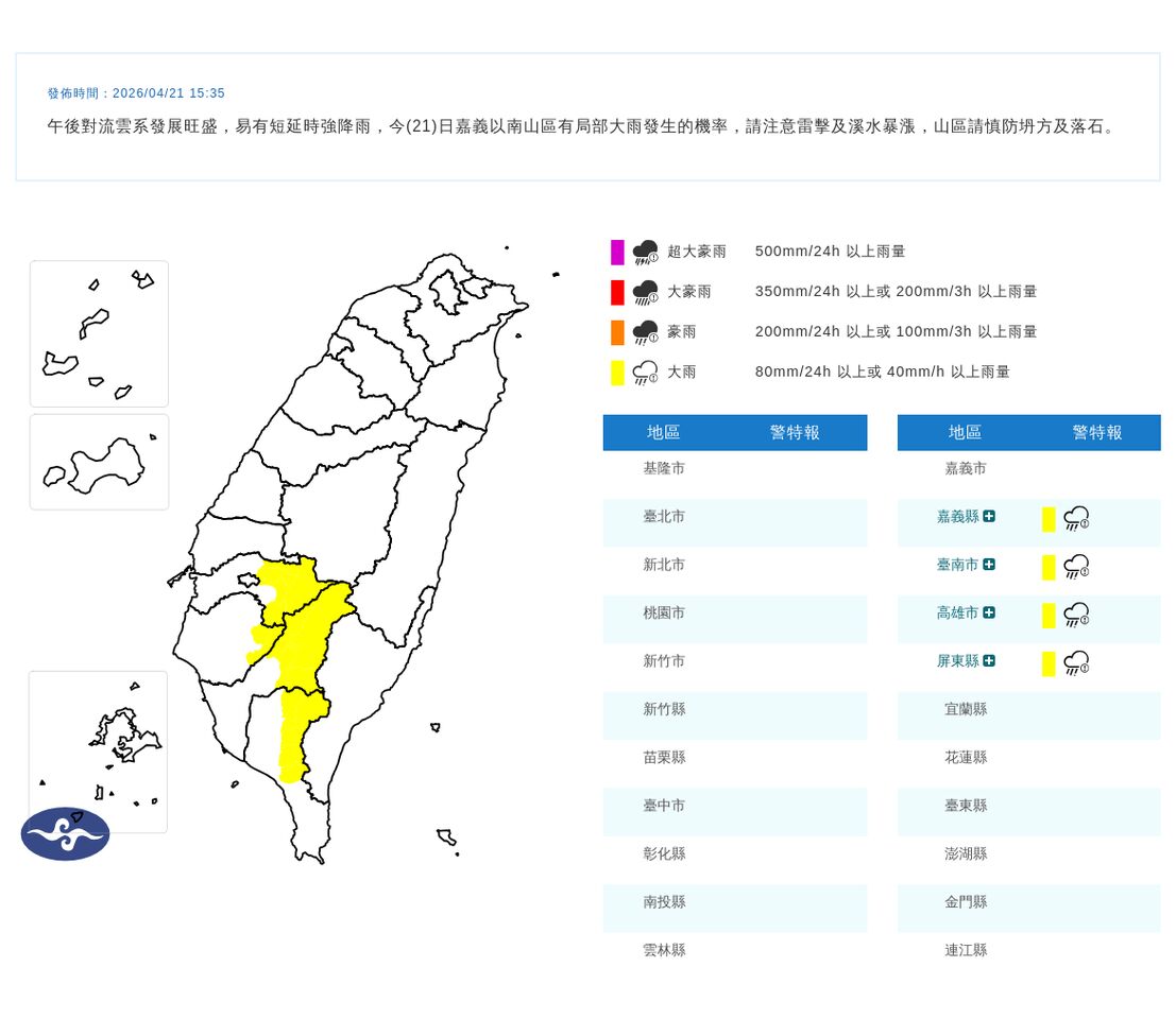 ▲大雨特報