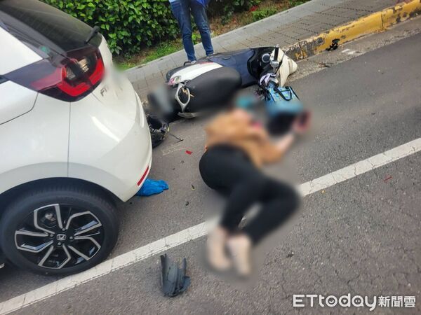 ▲南科群創廠區內部道路發生嚴重車禍，女員工一度受困車底，所幸救出後意識清楚。（圖／民眾提供）