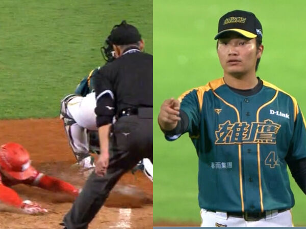 ▲ 陳致嘉未觸殺釀失分，曾昱磬完成傳球一臉錯愕        。（圖／截自CPBL.TV）
