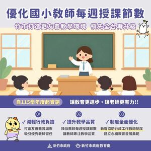竹市優化國小教師授課節數制度　減輕負擔、打造友善教學環境