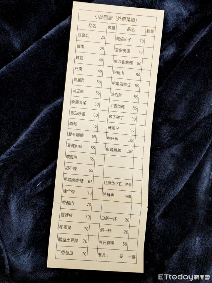 ▲小品雅廚菜單，外帶、內用品項價格相同。（圖／記者黃士原攝）