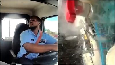 「客機撞卡車」驚悚視角！美聯航低空削爛駕駛座　司機超命大