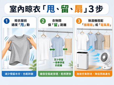 室內晾衣濕又臭？專家揭「空氣對流」是關鍵：掌握甩、留、扇3步