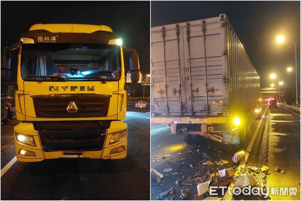 ▲▼國道重大死亡車禍　25歲男追撞3車「小貨車撞爛」慘死。（圖／記者林東良翻攝）