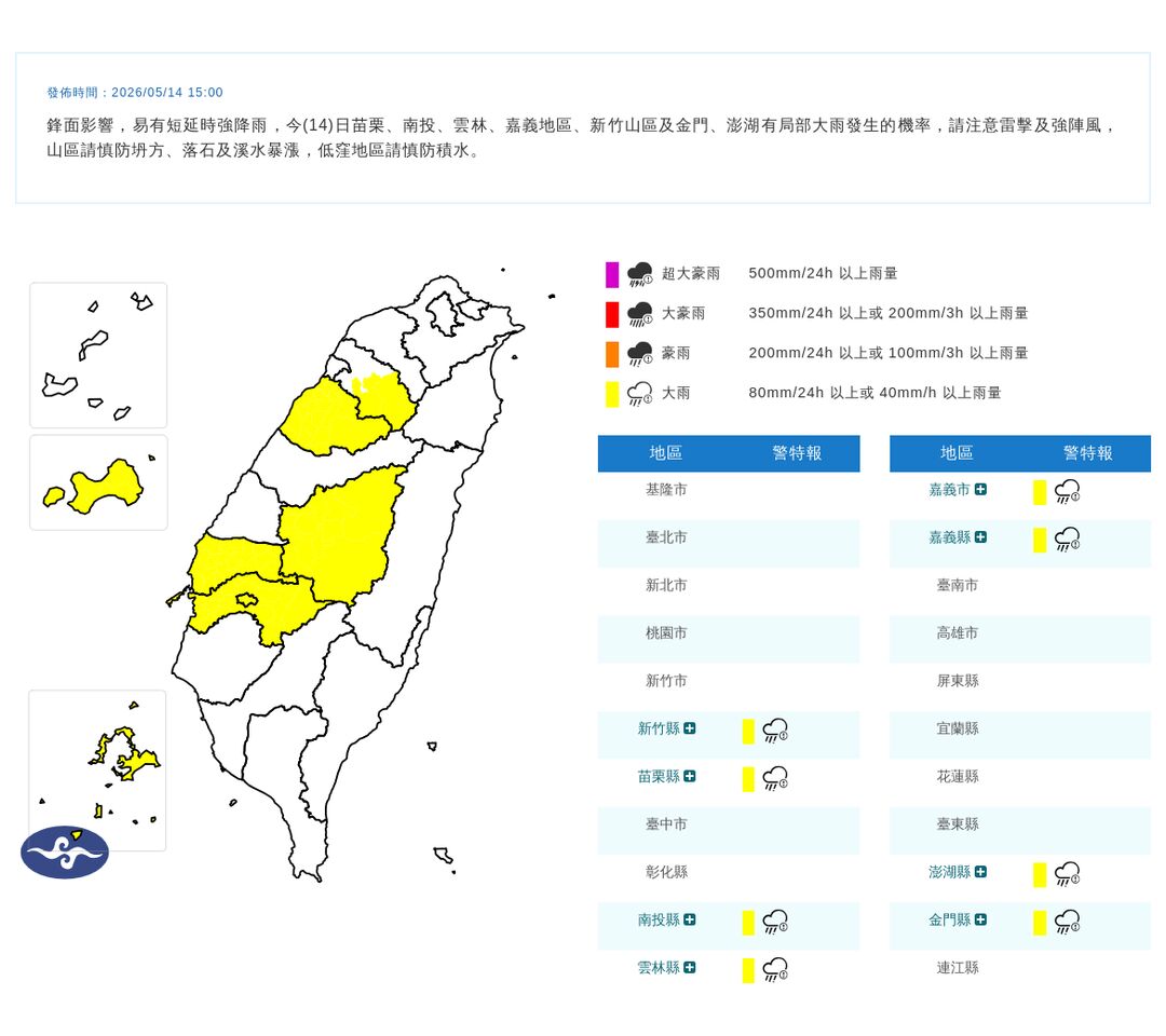 ▲大雨特報