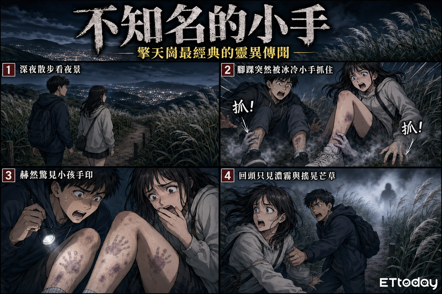 ▲▼擎天崗「野戰」小心無名手手！　靈異事件一次看。（AI協作圖／記者柯沛辰製作，經編輯審核）