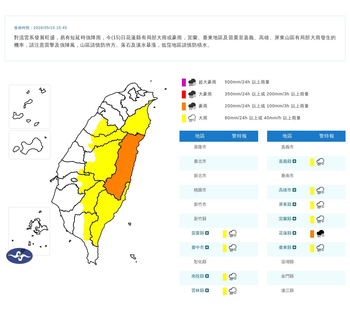 ▲大雨特報