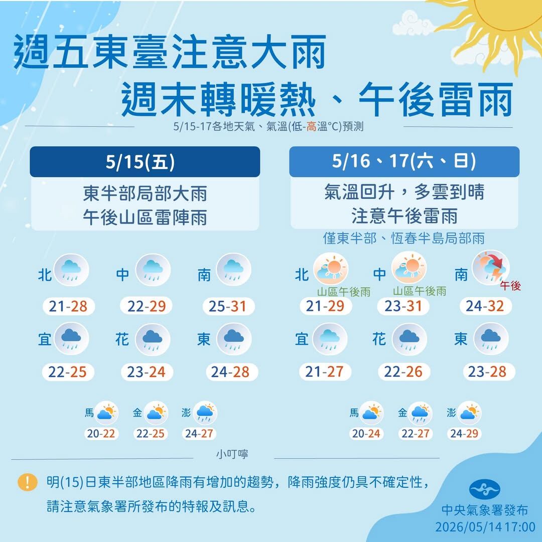 ▲▼週末天氣狀況。（圖／翻攝中央氣象署）