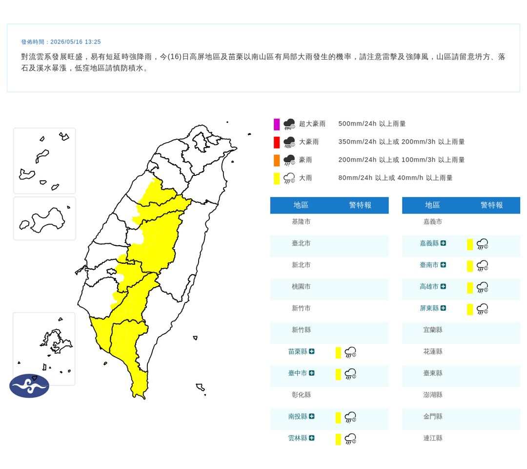 ▲大雨特報