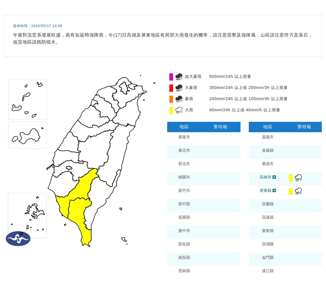 ▲大雨特報