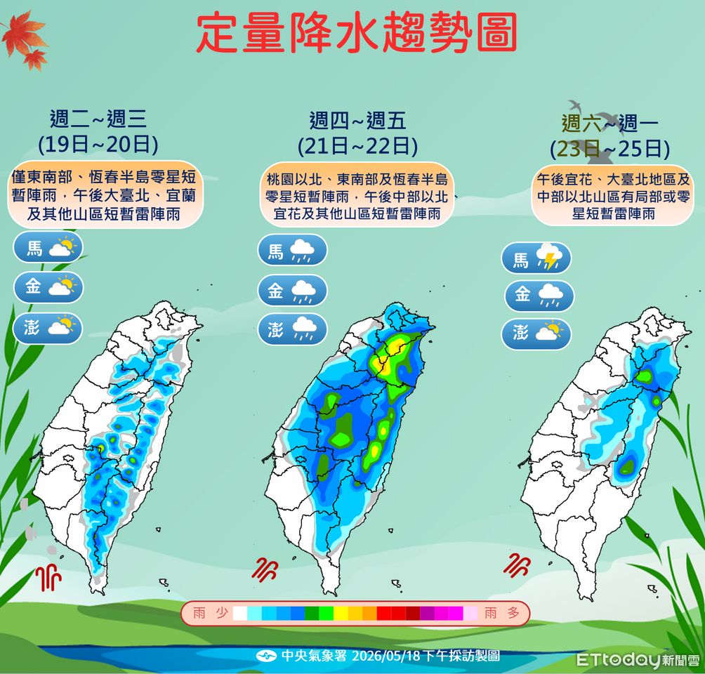 明天午後北台灣水氣增 周四鋒面接近降雨範圍擴大