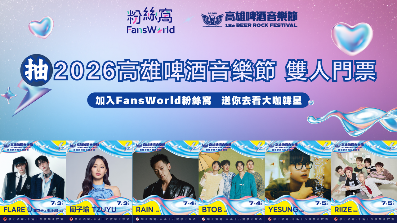 二重抽！高雄啤酒節雙人門票　FansWorld粉絲窩送你去看大咖韓星