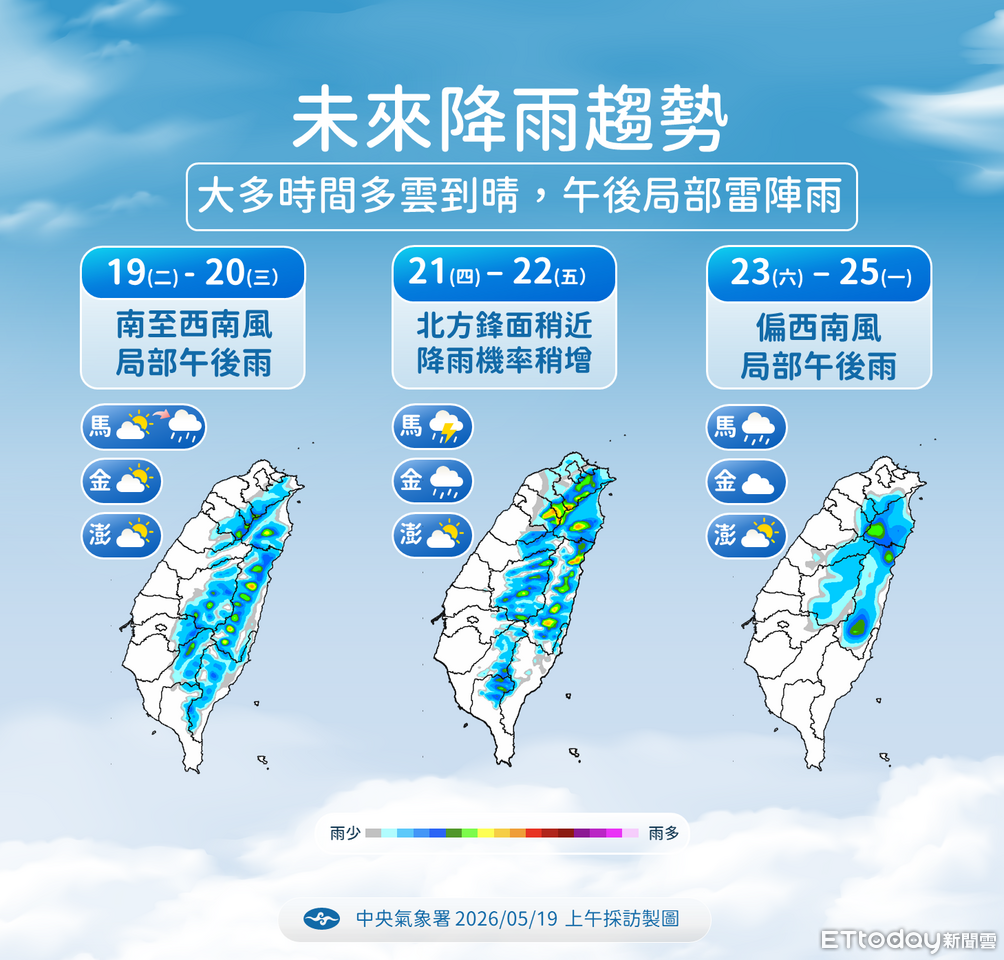 大台北午後防雷陣雨 後天鋒面接近「北東水氣增」